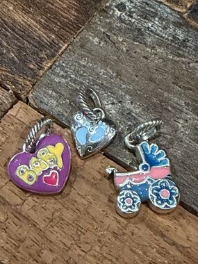Brighton Silverplate & Enamel Baby Themed Charm Trio, Preloved